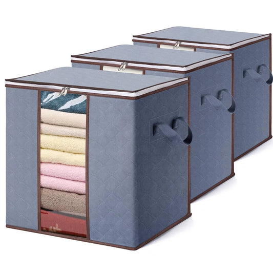3Pcs Large Foldable Clothes Storage Zipper Bag