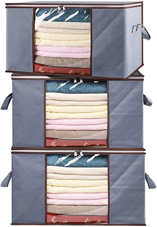 3Pcs Large Foldable Clothes Storage Zipper Bag